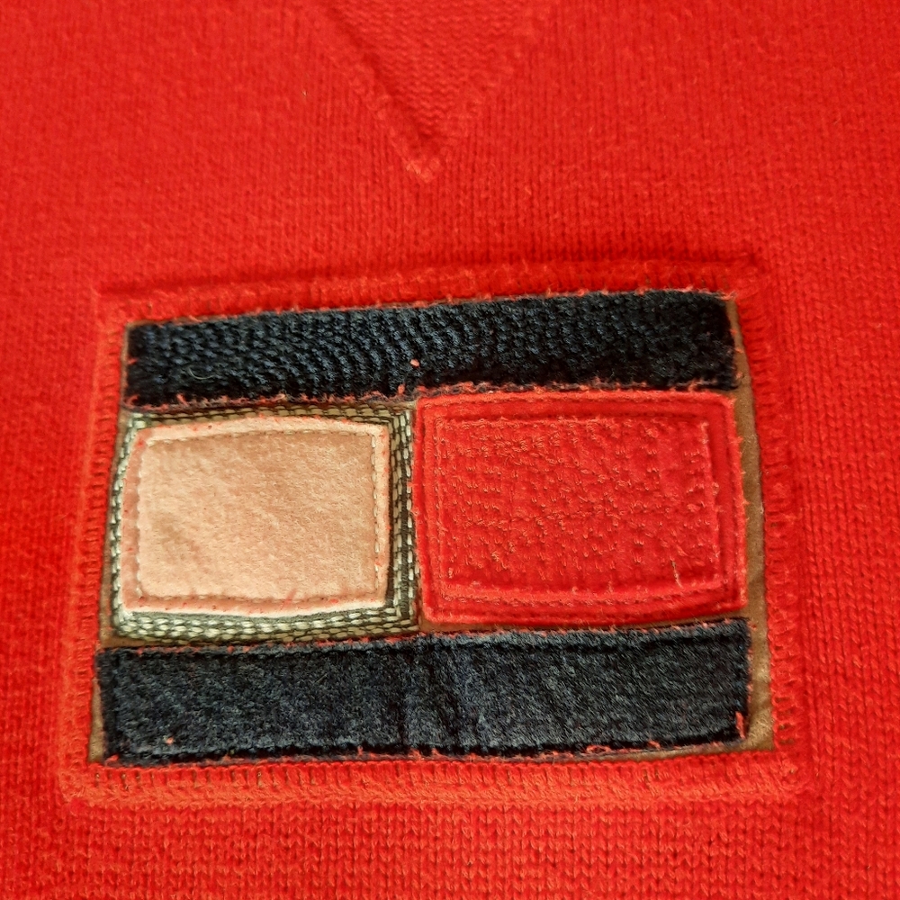 Tommy Hilfiger Chunky Red Sweater Flag Logo Mens Size Large Retro 90s - Picture 2 of 14